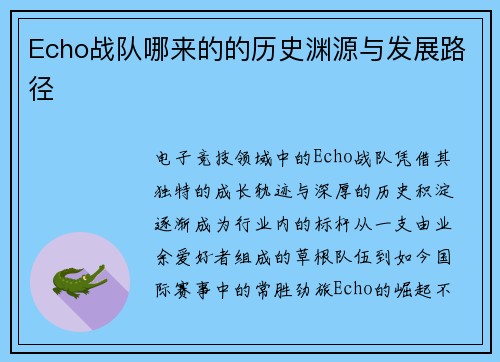 Echo战队哪来的的历史渊源与发展路径