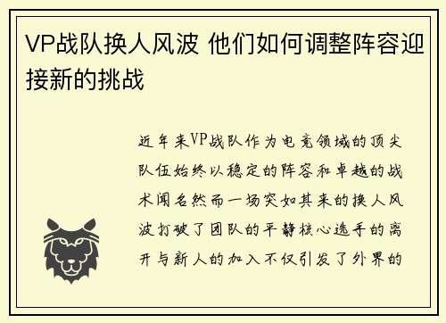 VP战队换人风波 他们如何调整阵容迎接新的挑战